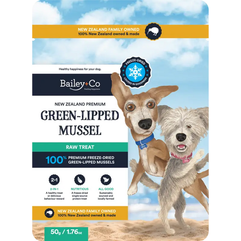 Bailey + Co 10% OFF Bailey + Co Freeze Dried Green Lipped Mussel Dog Treats 50g Dog Food & Treats