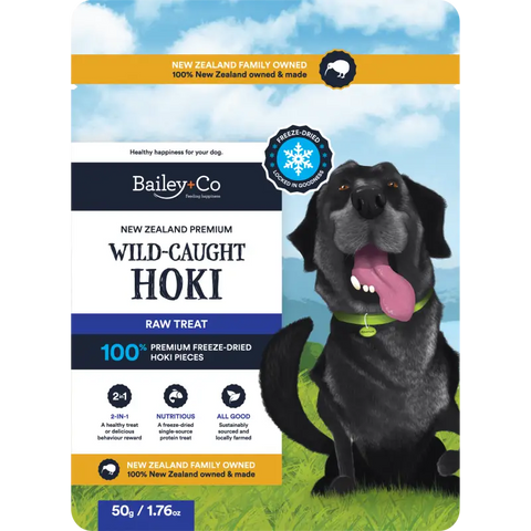 Bailey + Co 10% OFF Bailey + Co Freeze Dried Hoki Wild Caught Dog Treats 50g Dog Food & Treats