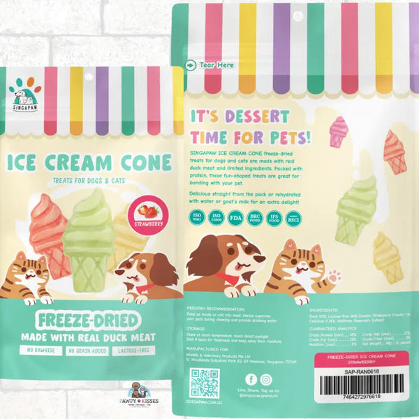 Singapaw Singapaw Freeze Dried Ice Cream Cone Treats For Dogs & Cats 48g/12pieces (4 Flavours Available) Dog Food & Treats