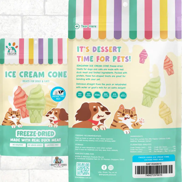 Singapaw Singapaw Freeze Dried Ice Cream Cone Treats For Dogs & Cats 48g/12pieces (4 Flavours Available) Dog Food & Treats