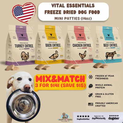 Vital Essentials 9% OFF [MIX&MATCH] Vital Essentials Freeze Dried Mini Patties Complete Meals Foods For Dogs 14oz I 4 Flavours Dog Food &