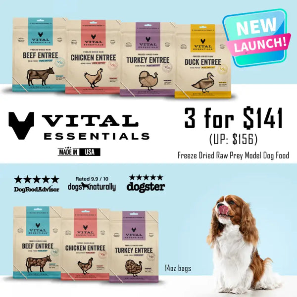 Vital Essentials Save 9% [MIX&MATCH]Vital Essentials® Freeze-Dried Raw Chicken/Beef/Turkey Entree Dog Food Mini Nibs 14oz (3 Flavours