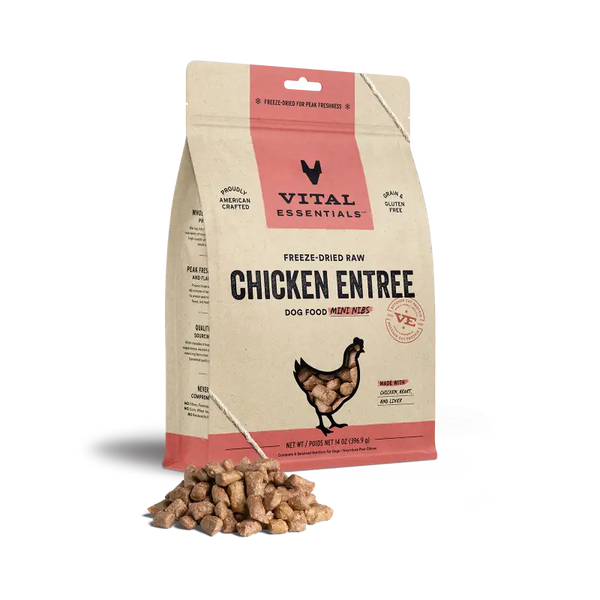 Vital Essentials Save 9% [MIX&MATCH]Vital Essentials® Freeze-Dried Raw Chicken/Beef/Turkey Entree Dog Food Mini Nibs 14oz (3 Flavours