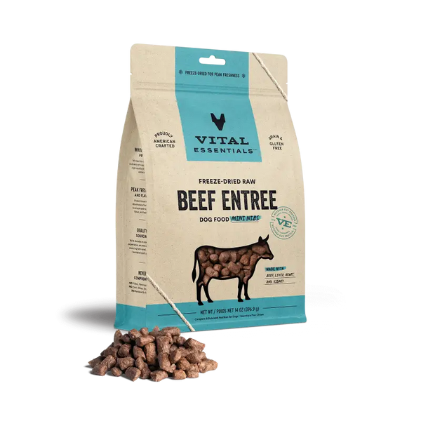 Vital Essentials Save 9% [MIX&MATCH]Vital Essentials® Freeze-Dried Raw Chicken/Beef/Turkey Entree Dog Food Mini Nibs 14oz (3 Flavours