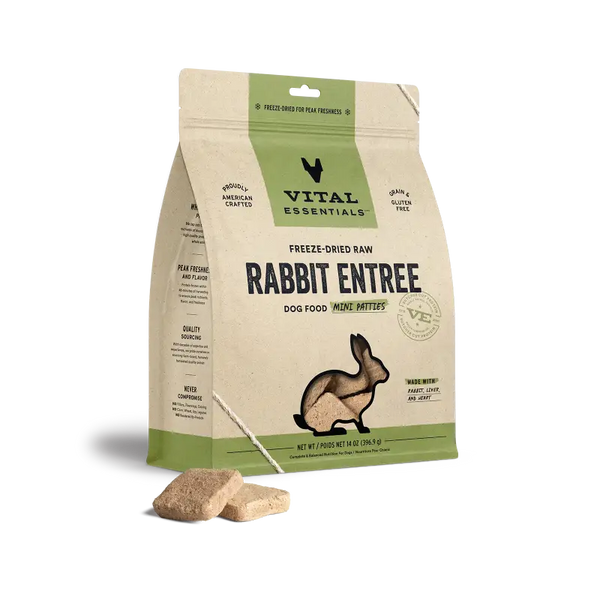 Vital Essentials [Save 9% ] Vital Essentials® Freeze-Dried Raw Rabbit Entree Dog Food Mini Patties 14oz Dog Food & Treats