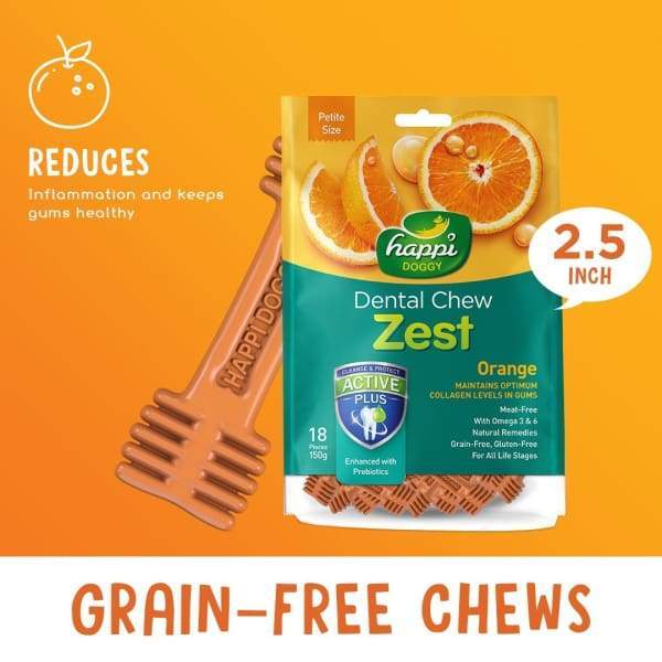 Happi Doggy [Buy 3 with $9.90 OFF!] Happi Doggy Dental Chew Zest Orange Petite 150g Dog Food & Treats